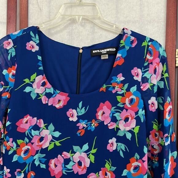 KARL LAGERFELD PARIS FLORAL FLARE SLEEVE DRESS SIZE 6 - Picture 2 of 9